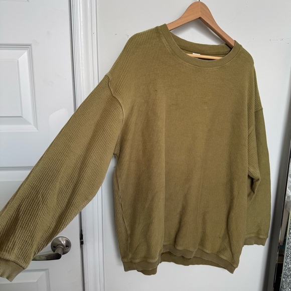 Aerie Vintage-Inspired Olive Ribbed Sweatshirt S oversized - Picture 3 of 6